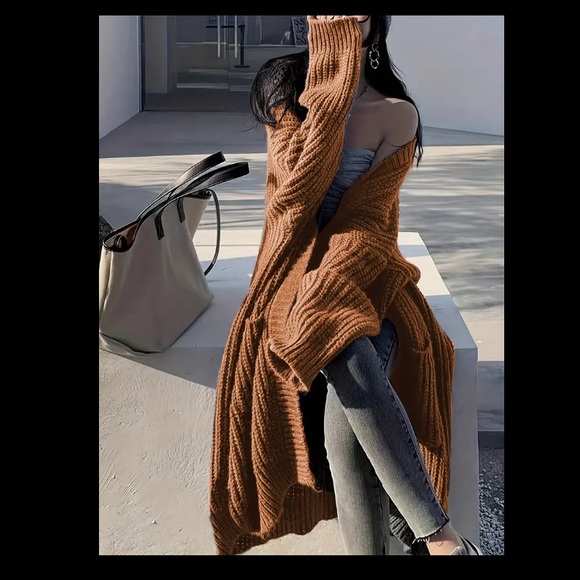 NWT KyeMi BOHO SuperSoft Oversized Knee Length TERRACOTTA BROWN Long Cardigan S - Picture 2 of 14
